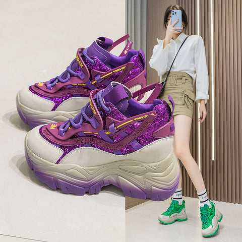 Women's Sequined Height Increasing Insole Dad Spring Sneakers