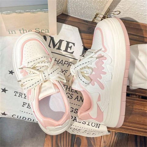 Women's Spring Korean Style White Thick-soled Niche Sneakers