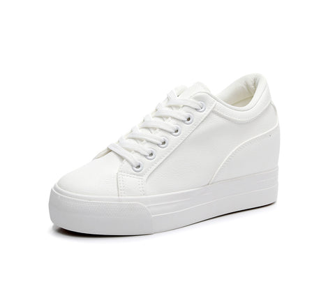 Women's White Soft Korean Style Platform Height Increasing Canvas Shoes