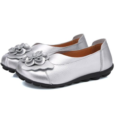 Beautiful Women's Cowhide Flower Mom Comfortable Casual Shoes