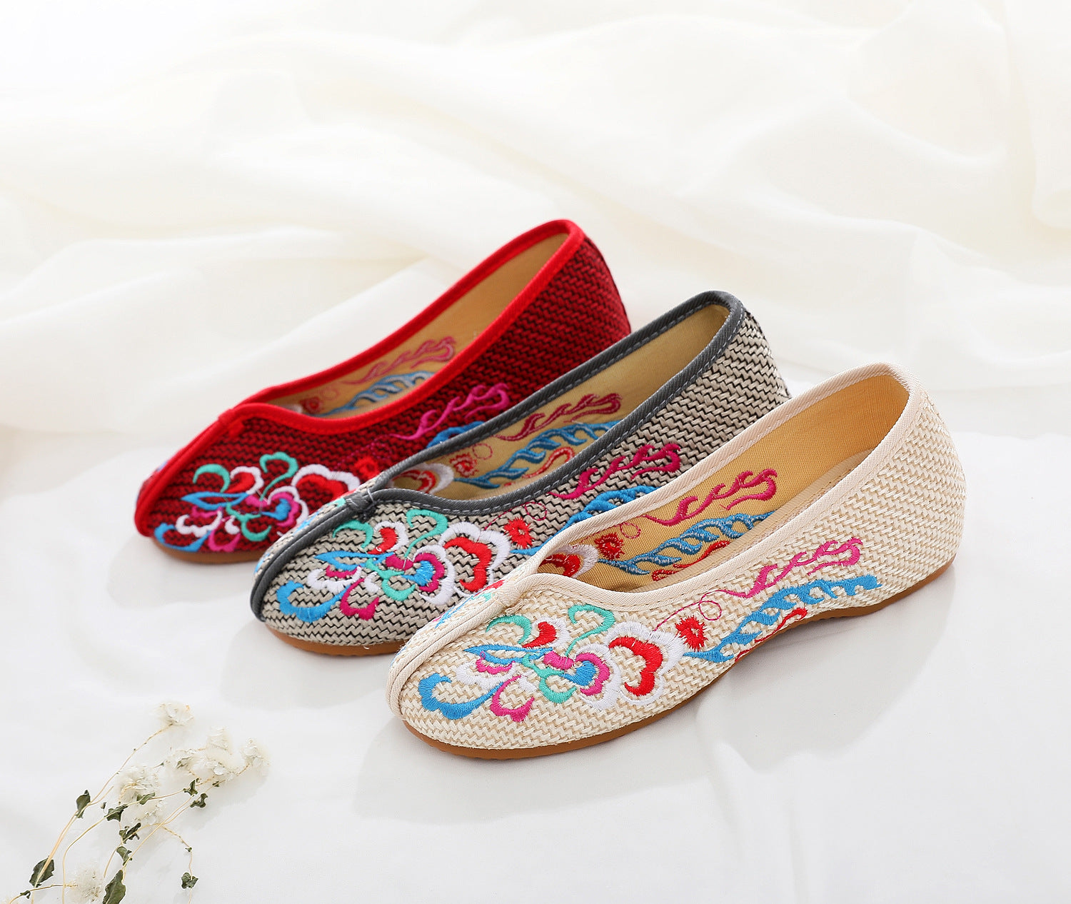 Ethnic Style Embroidered Pumps Linen Height Canvas Shoes