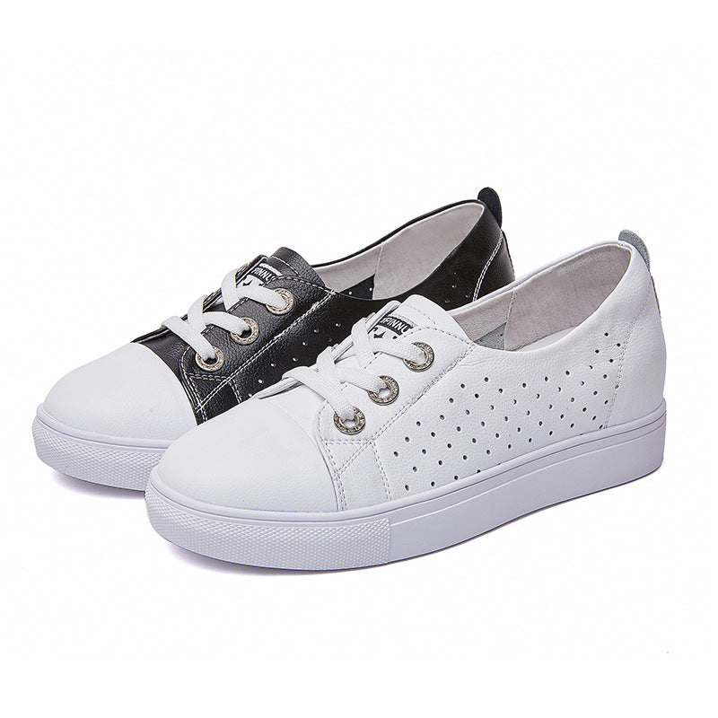 Women's White Thin Breathable Lace Up Thick Bottom Casual Shoes