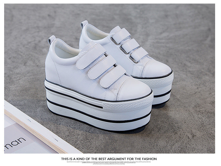 Women's Autumn Single-layer Velcro Platform Hidden White Casual Shoes