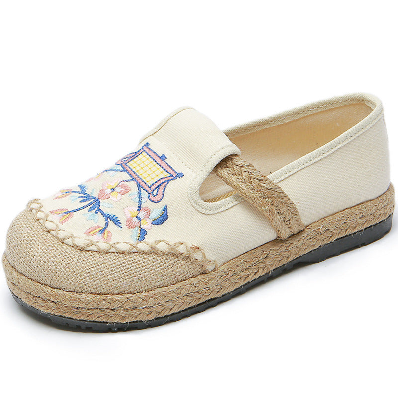 Mori Fresh Shallow Mouth Pumps Handicraft Sewing Canvas Shoes