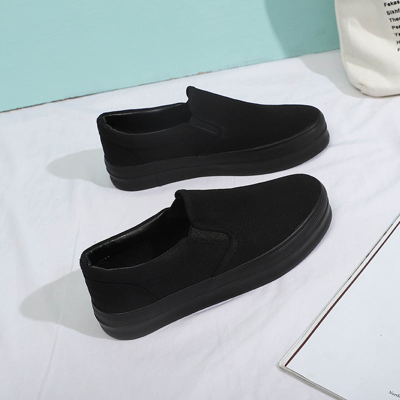 Women's Black Slip-on Korean Versatile White Platform Canvas Shoes