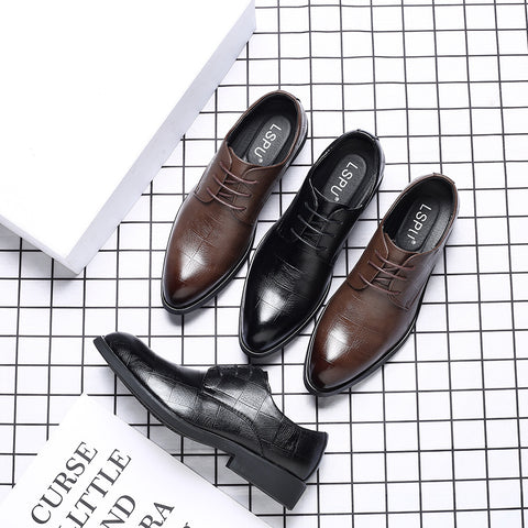 Men's Korean Style British Black Fashion Business Wear Leather Shoes