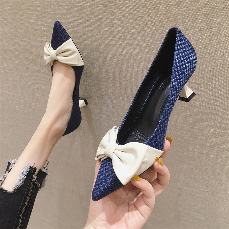 Women's Pointed Toe Bow Shallow Mouth Pumps Women's Shoes