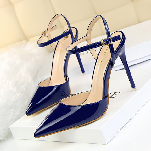 Women's Simple Stiletto Shallow Mouth Pointed Patent Sexy Heels