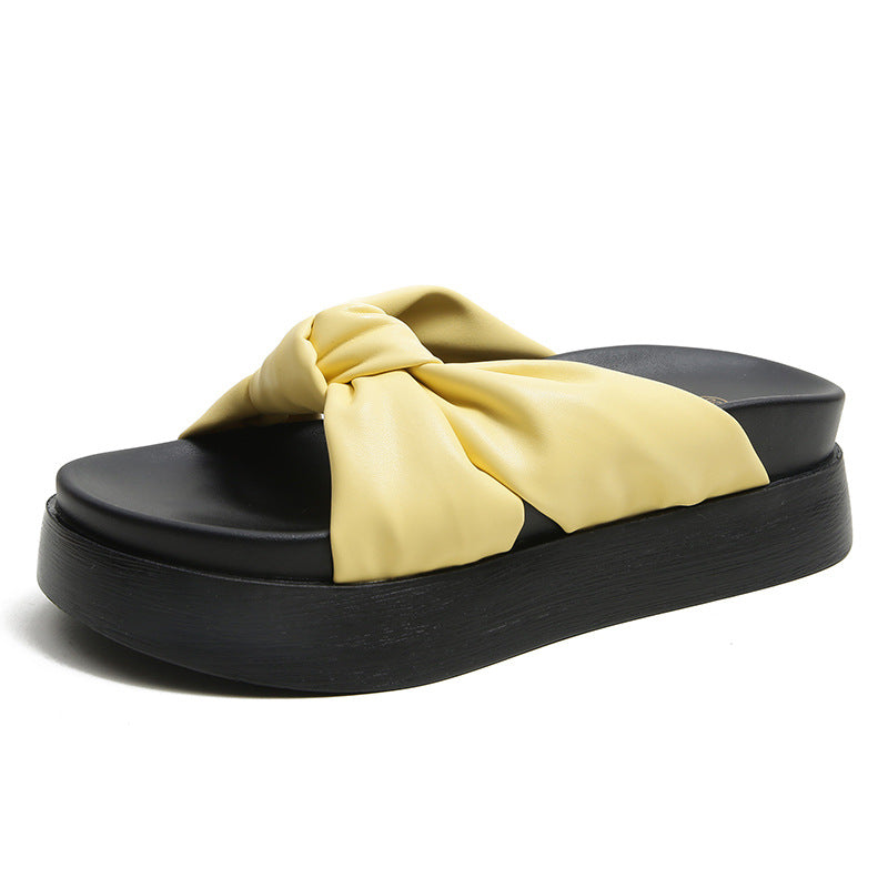 Women's Bowknot Thick Bottom Round Toe Summer Slippers