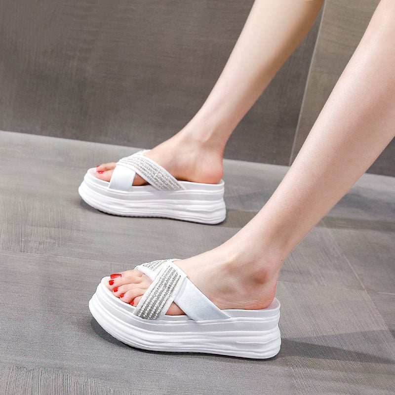 Women's Rhinestone Platform Summer Increased Feet Small Slippers