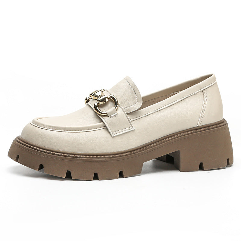 Button Female Platform British Style Muffin Heightened Single Loafers