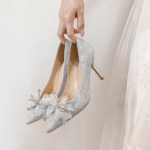 Women's Dress Bridal Sier Bow High Stiletto Women's Shoes