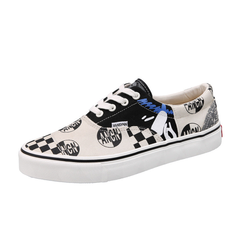 Women's & Men's Spring Black And White Plaid Chessboard Canvas Shoes