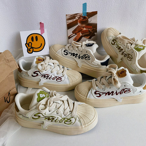 Women's Embroidered Letters Shell Head White Springtide Canvas Shoes