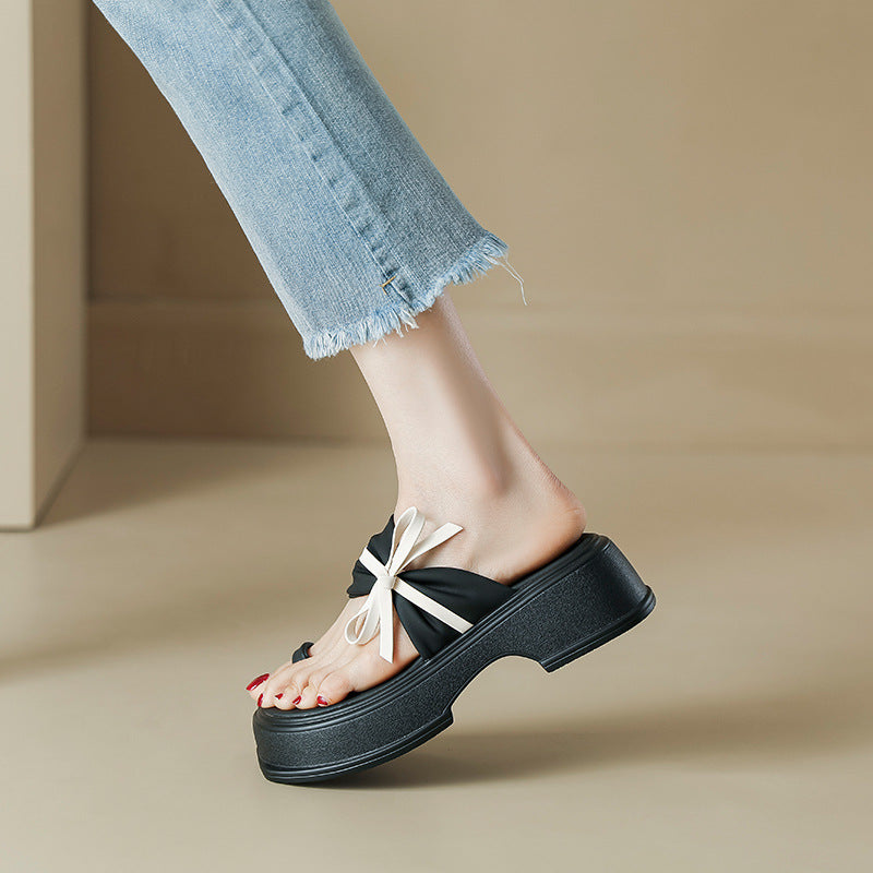 Women's Bowknot Platform Summer Fairy Style And Slippers