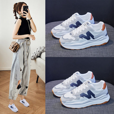 Women's Korean Style Clunky Spring Breathable Platform Height Sneakers
