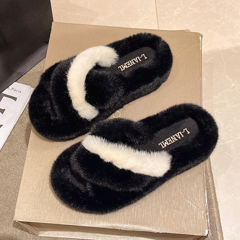 Women's Large Size Black And White Panda Thickened Cross House Slippers
