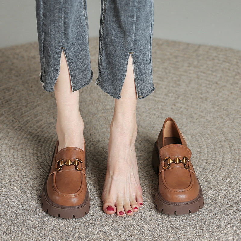Button Female Platform British Style Muffin Heightened Single Loafers
