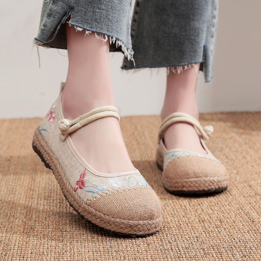 Women's Big Head Embroidered Old Beijing Cloth Single Canvas Shoes