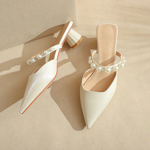 Women's Closed Toe Chunky Pointed Front Bag Heels