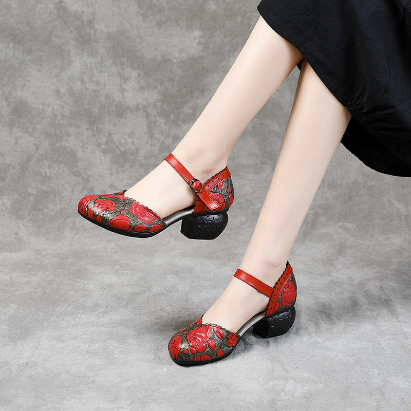 Women's Ethnic Style Thick Mid Multicolor Printing Heels