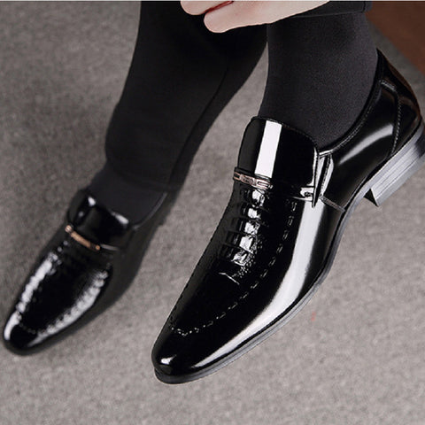 Men's Pattern Large Size Patent Business Slip-on Leather Shoes