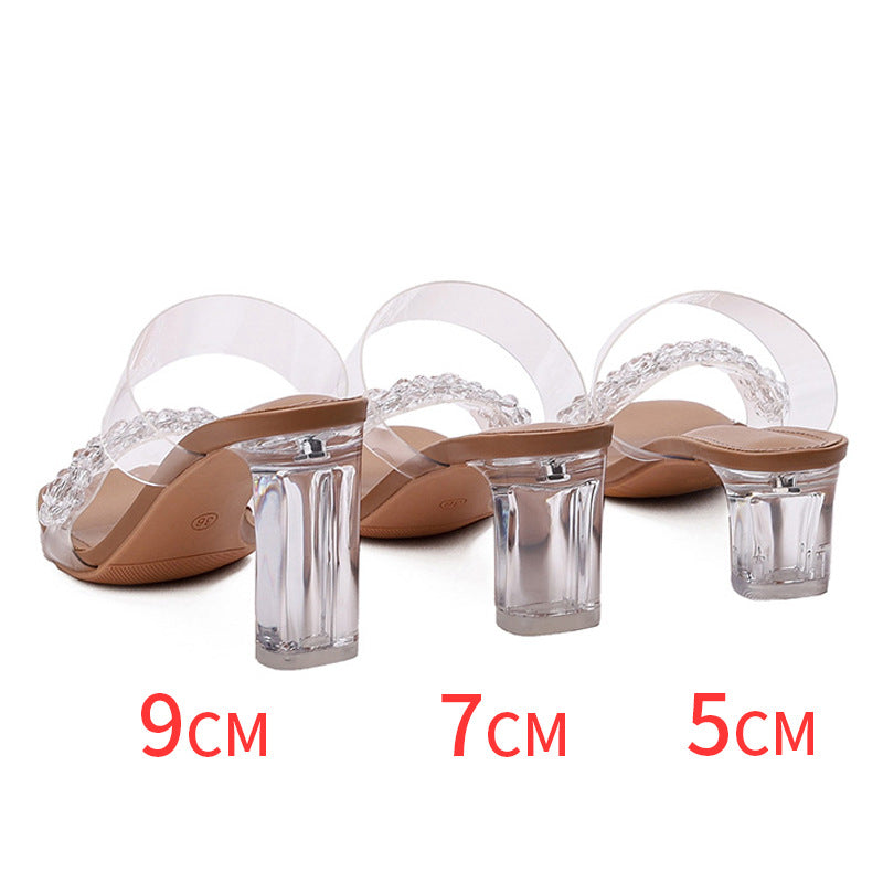 Popular Sheepskin Beaded Transparent Summer Crystal Sandals