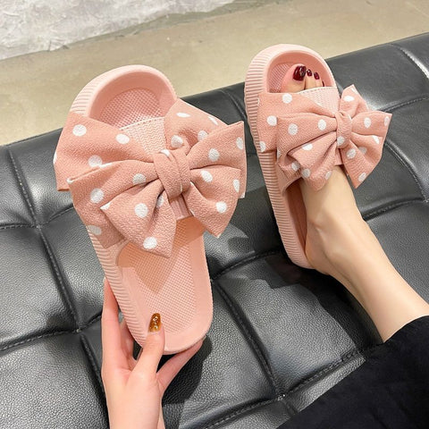 Women's Dot Bow Summer Outdoor Fashion Thick-soled Indoor Slippers