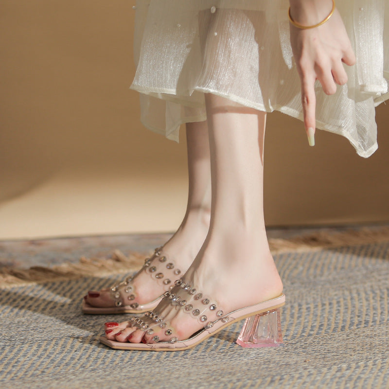 Creative Pretty Women's Transparent French Rivet Slippers
