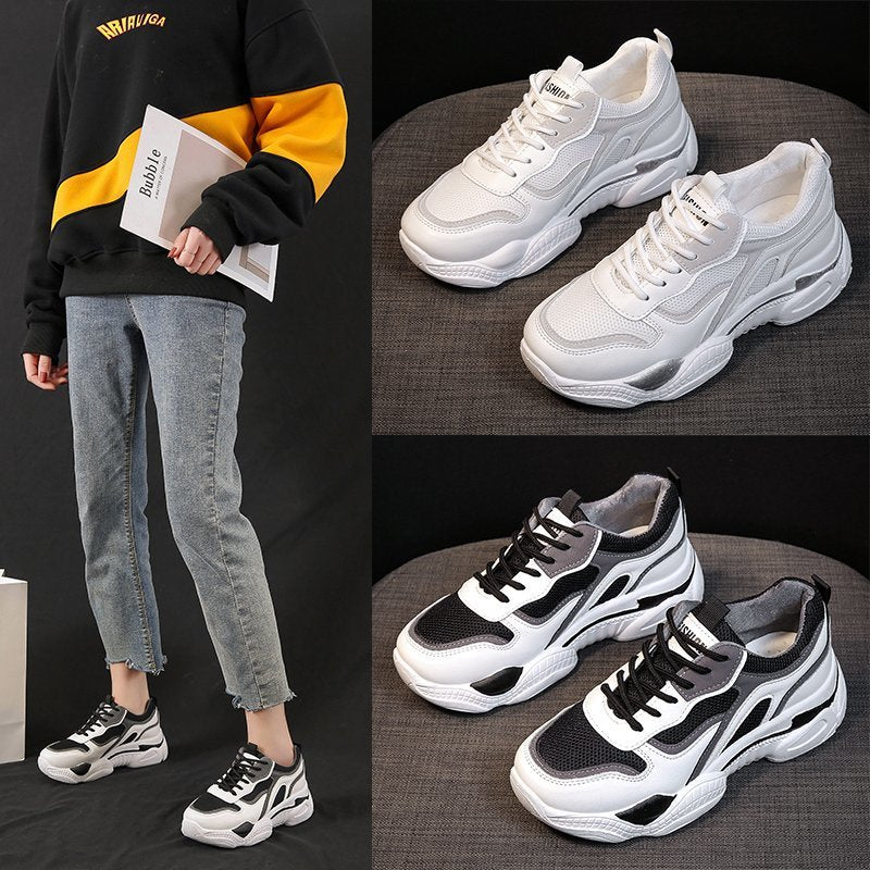 Women's Dad Fashionable Spring Thick-soled White Sneakers