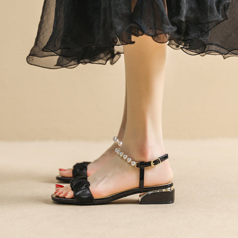 Classic Women's Pearl Simple Niche Peep Sandals
