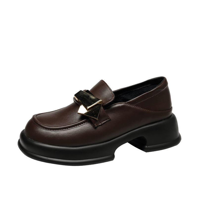 Women's Brown Authentic Retro Chunky Slip-on Loafers