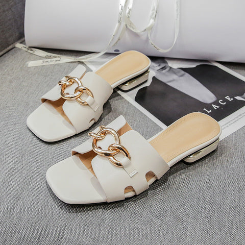 Women's Outer Wear White Flat Bottom Fashion Large Slippers