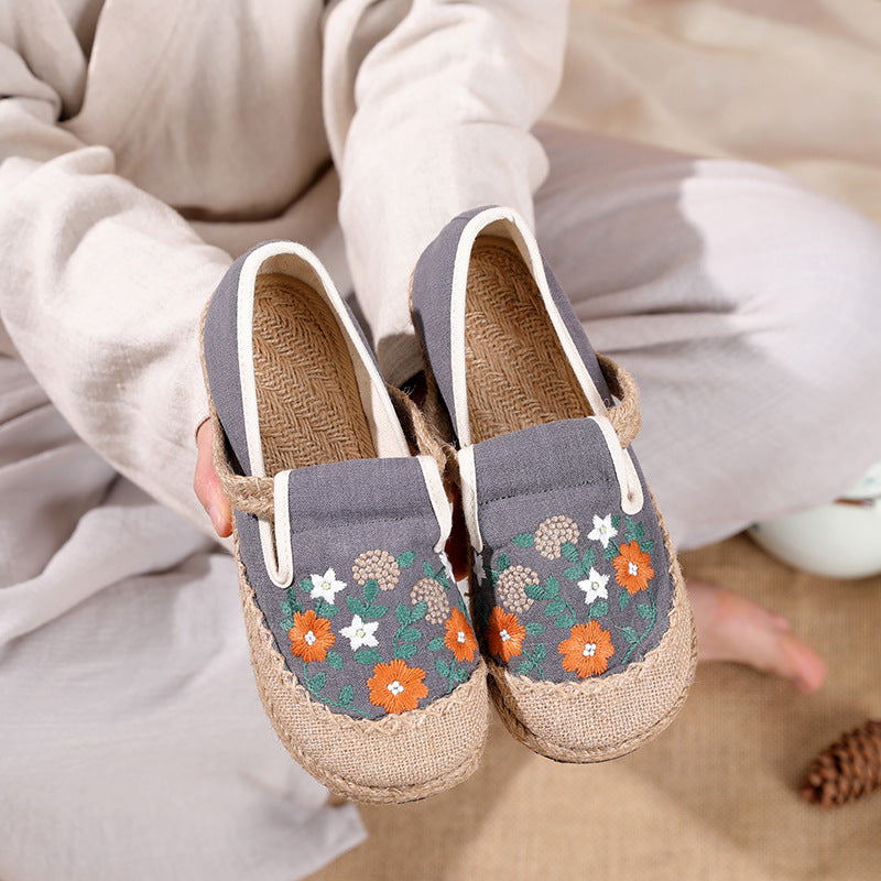 Women's Embroidery Linen Cloth Flat Low-cut Craft Canvas Shoes