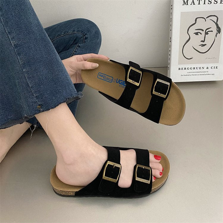 Women's Soft Buckle Outer Wear Retro Artistic Slippers