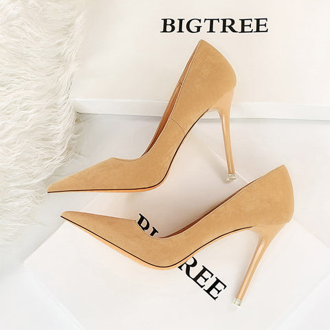 Women's Stiletto Suede Shallow Mouth Pointed Toe Heels