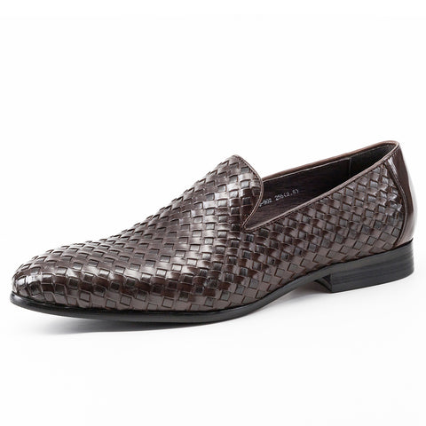 New Men's Cowhide Woven Slip-on Business Loafers