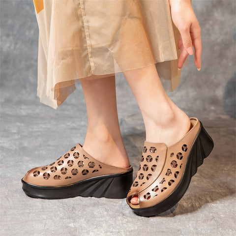 Women's Outdoor Retro Ethnic Style Platform Peep Slippers