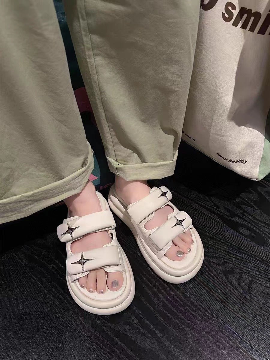 Women's Thick Bottom Cross Star Velcro Foot Slippers
