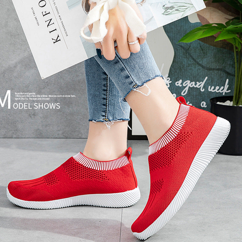 Women's Large Size Flying Woven Lightweight Sock Casual Shoes