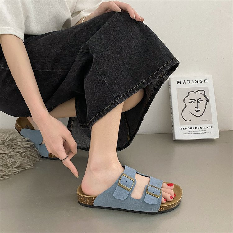 Women's Soft Buckle Outer Wear Retro Artistic Slippers