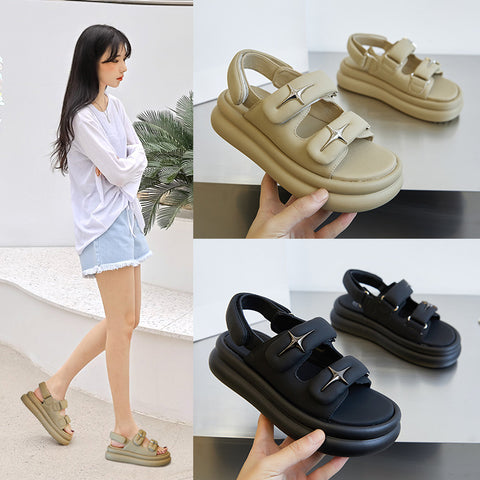 Women's Summer Wear Black Peep Toe Flat Sandals