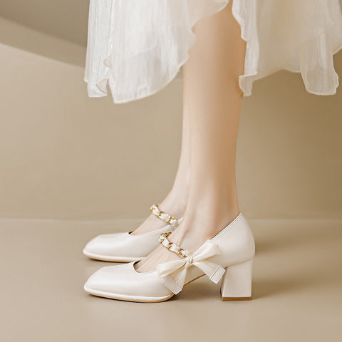 Women's Jane Classic Style Low-cut Chunky Fairy Heels