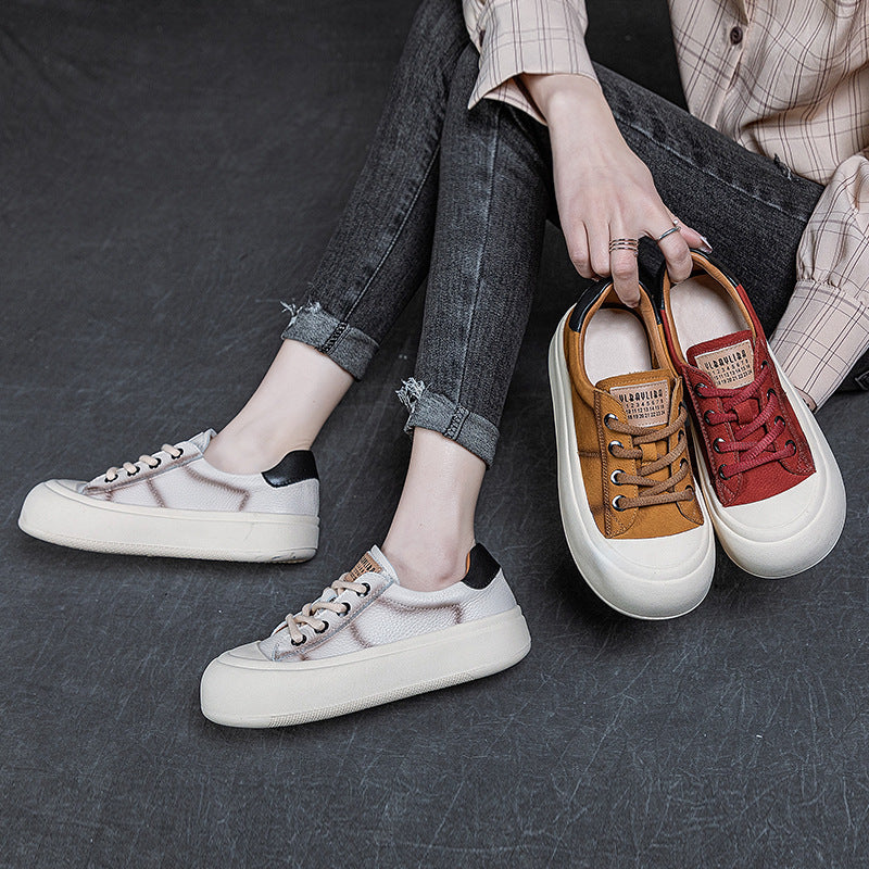 Women's Layer Cowhide Thick Bottom Increased Casual Shoes