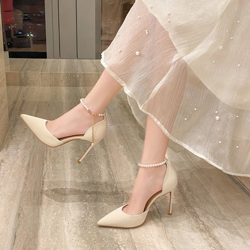 Women's Strap Fashion Sweet Fairy Style Pearl Closed Heels
