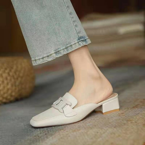 Women's Slip-on British Style Metal Buckle Square Women's Shoes