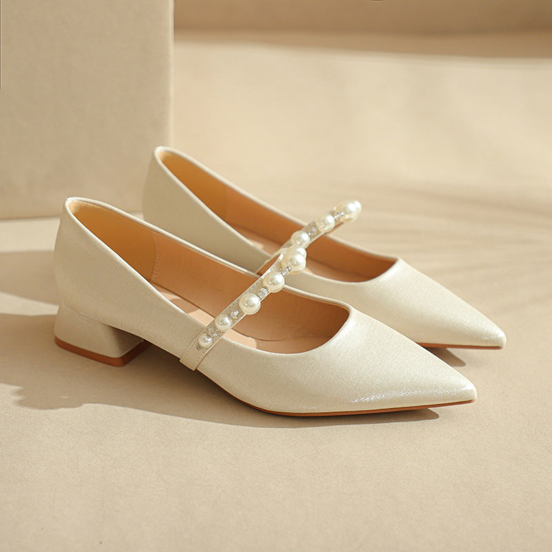 Women's Pointed Toe Chunky Single-layer Low-cut Low Women's Shoes