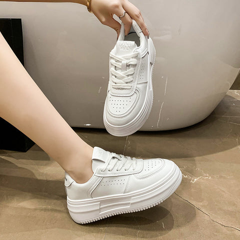 Women's White Spring Platform Height Increasing Versatile Sneakers