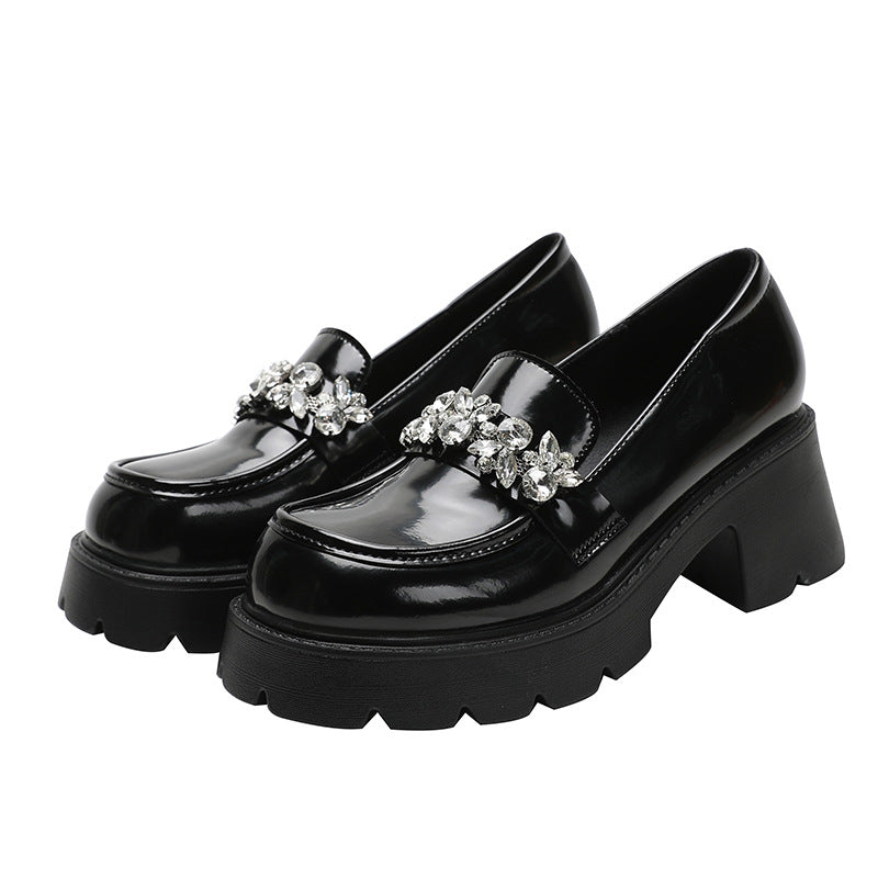 Women's British Style Black Authentic Square Toe Loafers