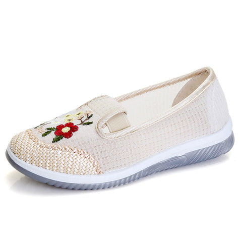 Women's Female Tennis Ethnic Style Mesh Embroidered Canvas Shoes